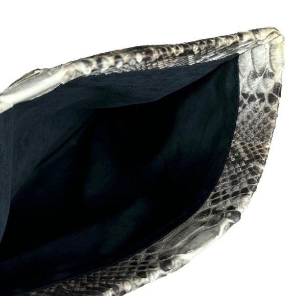 Foldover Clutch Snake Skin Embossed Leather Rectangular Animal Print Minimalist - Picture 7 of 11
